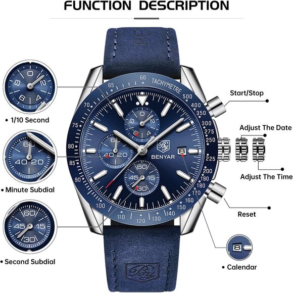 Watches for Men Analog Quartz Chronograph 30M Waterproof Sport Casual Fashion - Picture 5 of 8